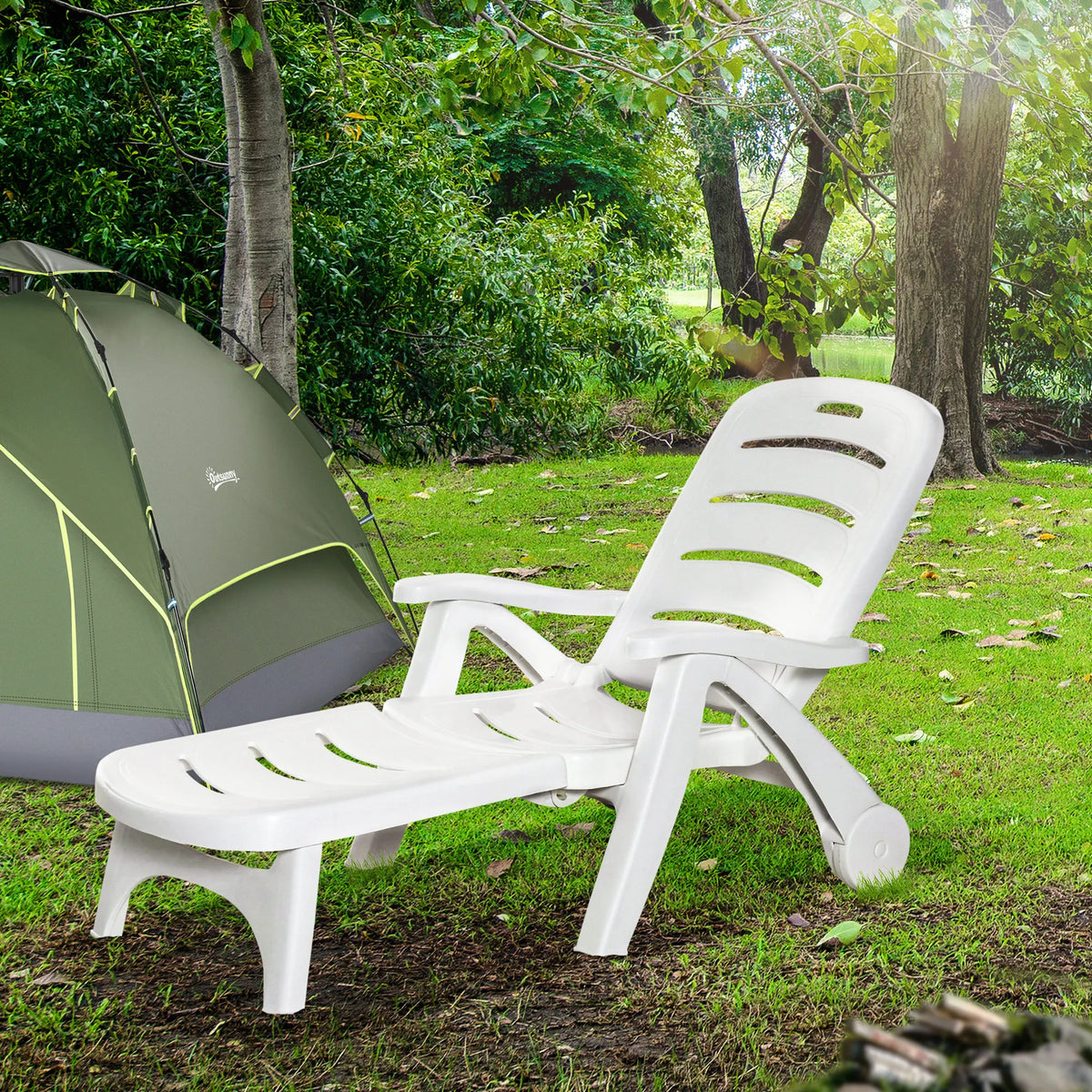 Outsunny Folding Chaise Lounge Chair With Wheels And Reclining Back