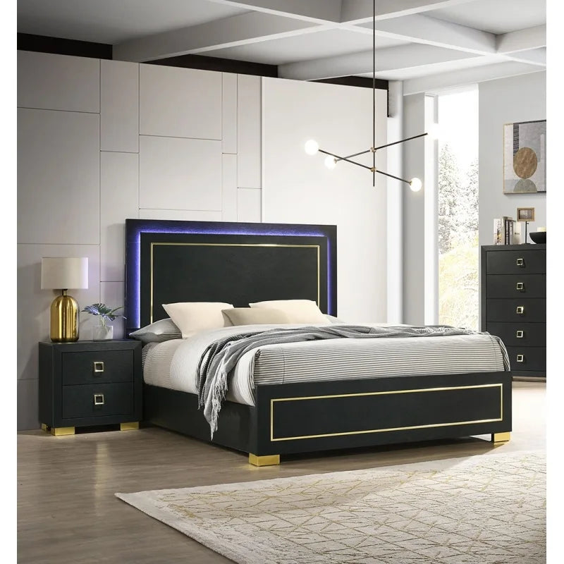 Contemporary Engineered Wood Bedroom Set With Two Nightstands