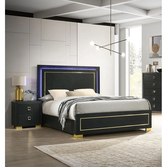 Contemporary Engineered Wood Bedroom Set With Two Nightstands