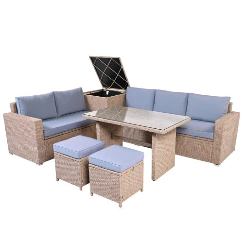 Outdoor All Weather PE Rattan Sofa Set 6Piece for Patio