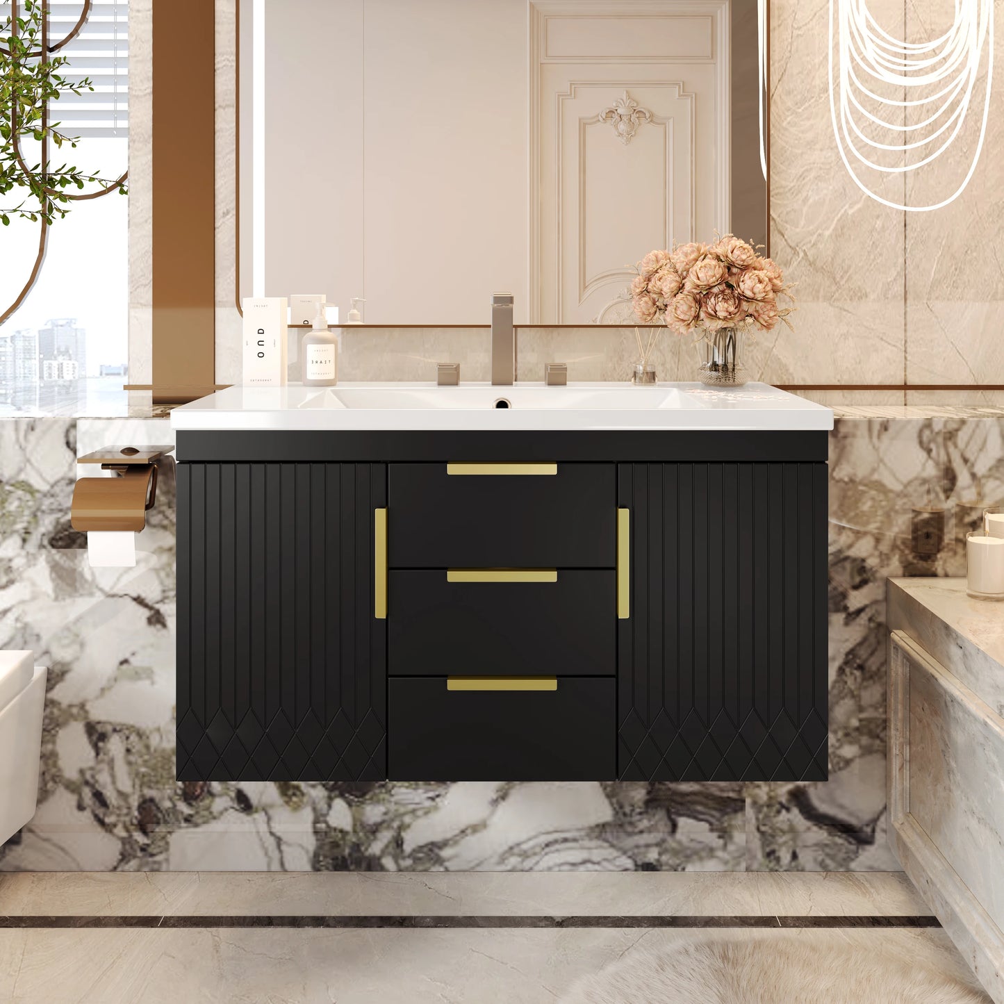 Wall Mounted Bathroom Vanity Without Sink With Two Drawers