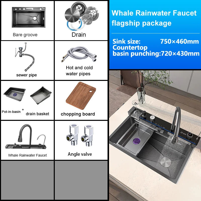 Telisiya Stainless Steel Rectangular Kitchen Sink With Digital Display