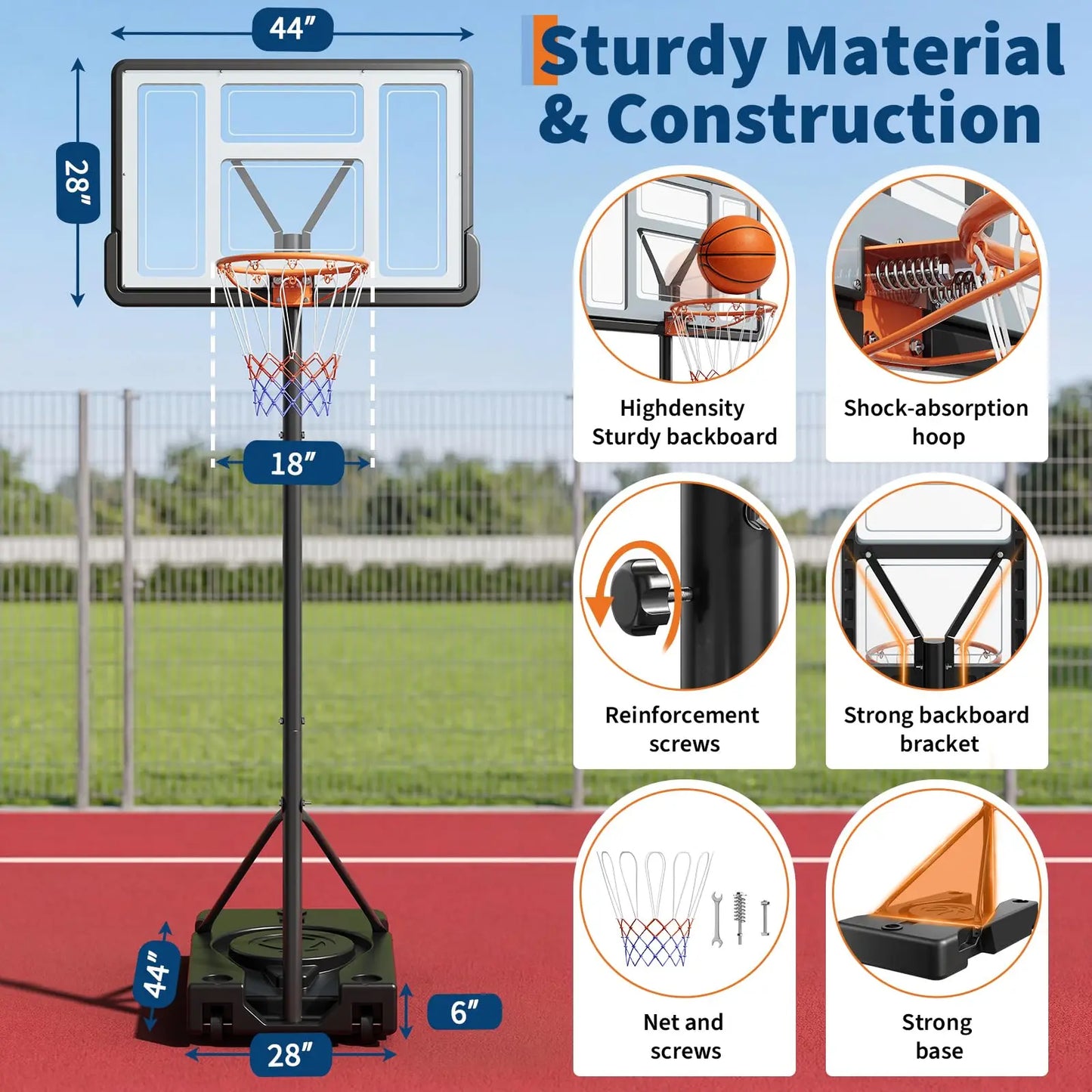 HiMISS Portable Adjustable Outdoor Basketball Hoop With Wheels