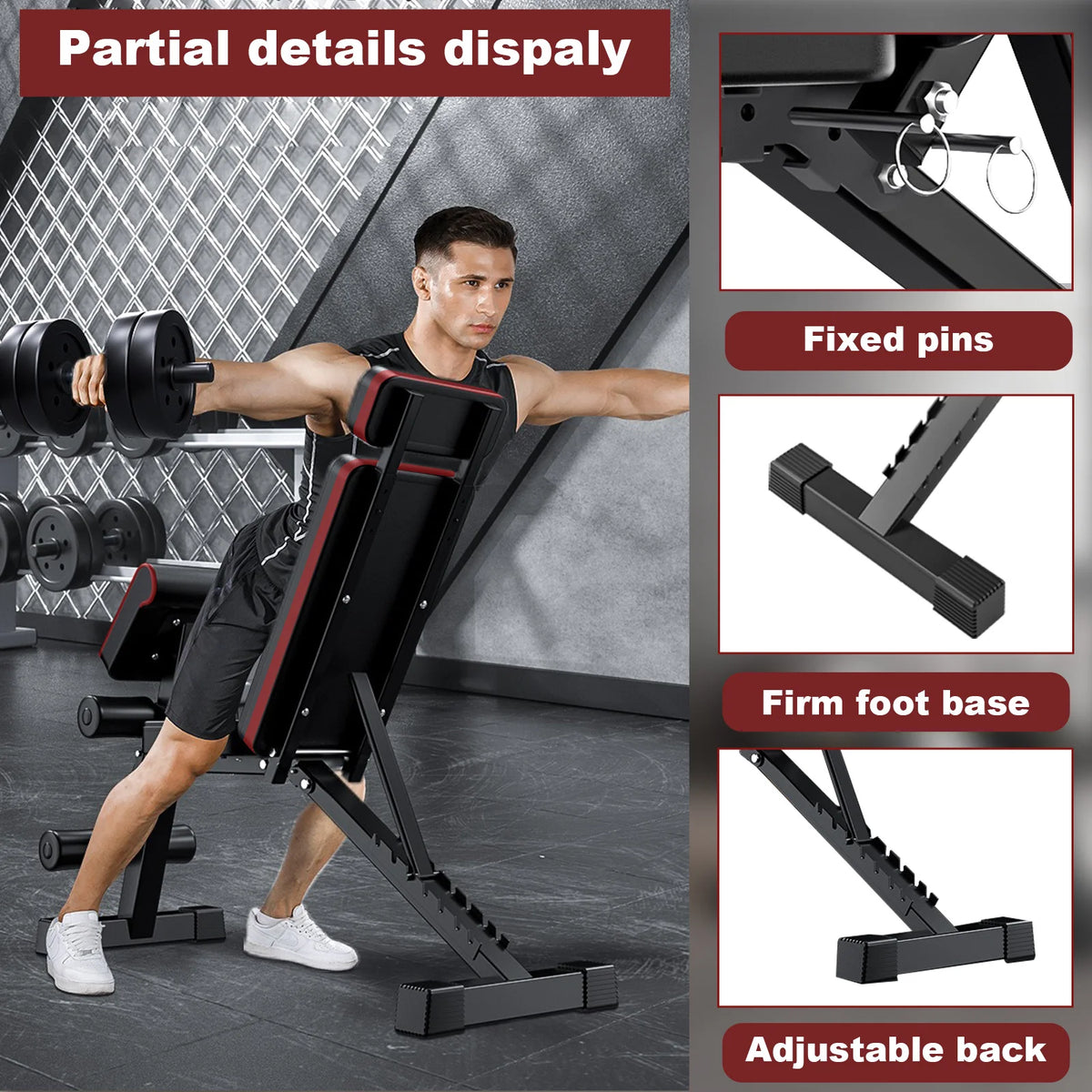 Adjustable Seven Level Foldable Weight Bench For Fitness Training