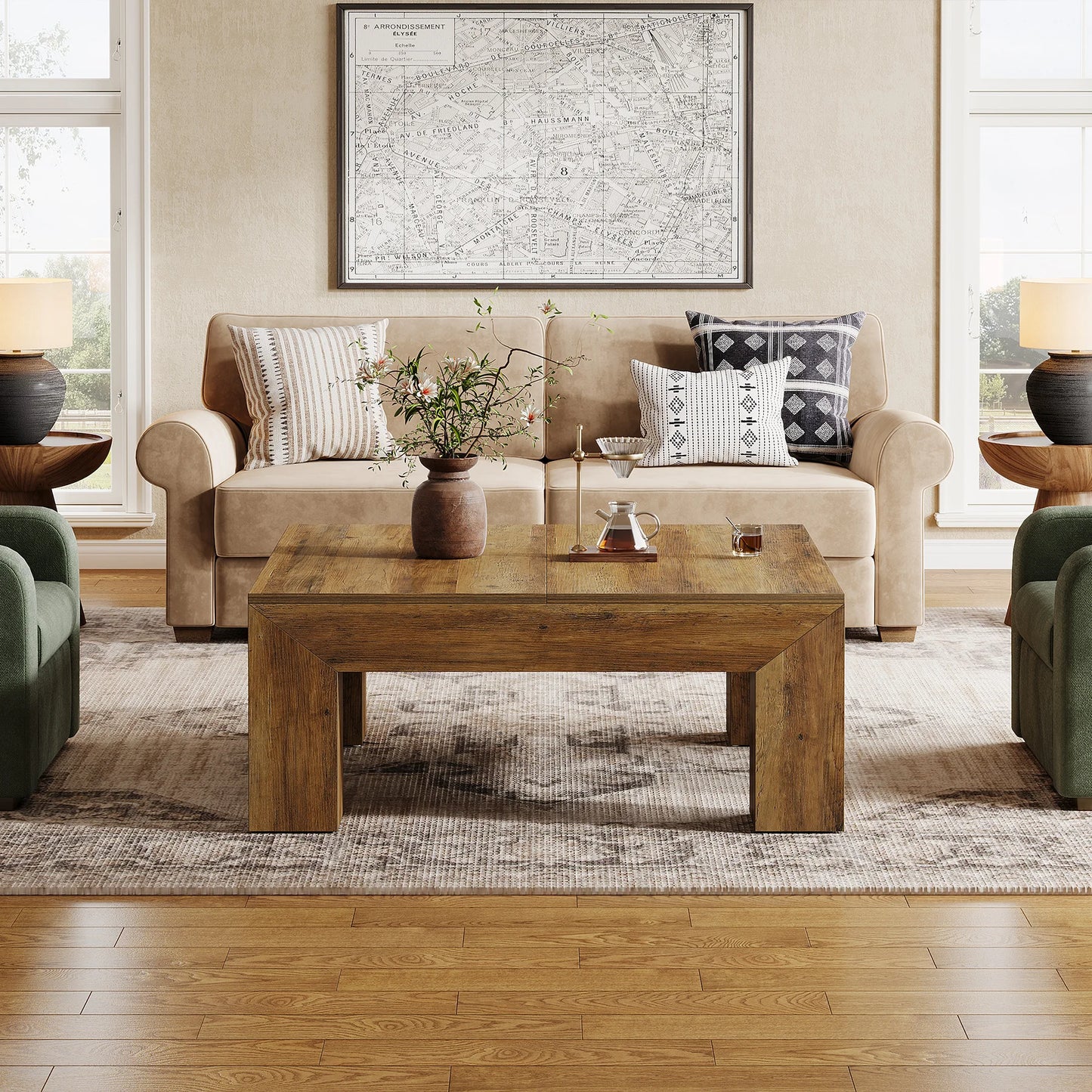 Tribesigns Farmhouse MDF Coffee Table For Living Room With Legs