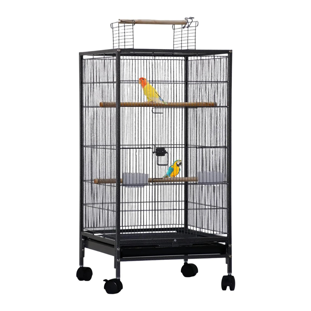 HiMISS Open Top Budgie Cage With Rolling Stand Tray