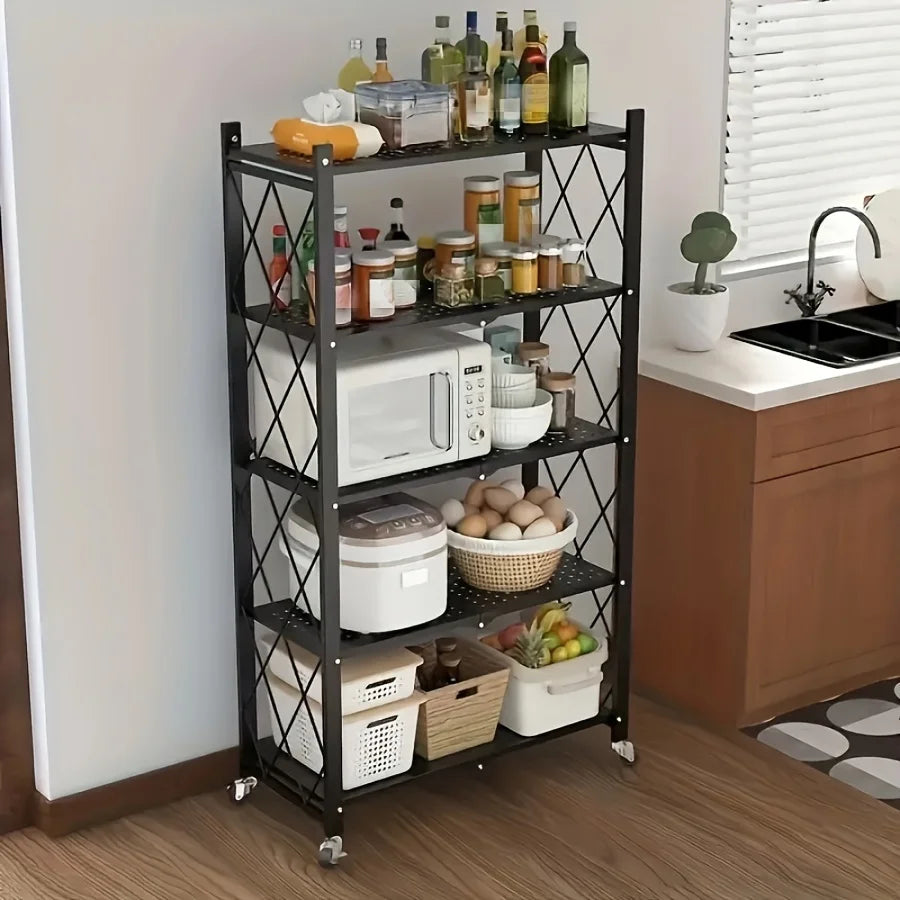 Heavy-Duty Foldable Metal Storage Rack With Wheels For Garage
