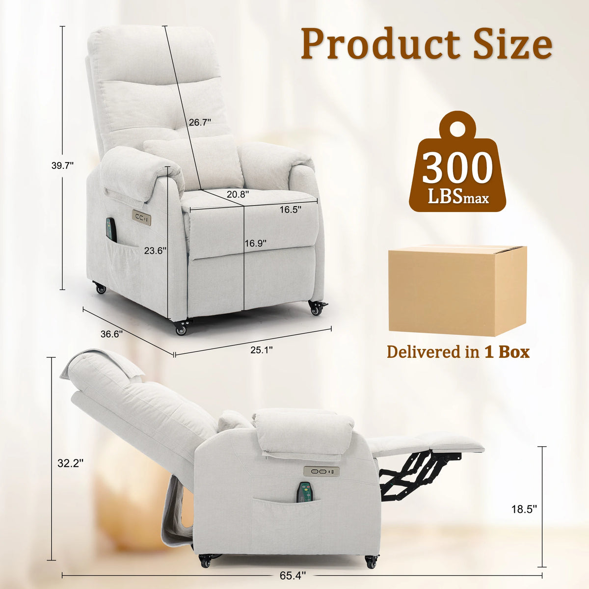 Korser Power Recliner Chair With Wheels And USB Port
