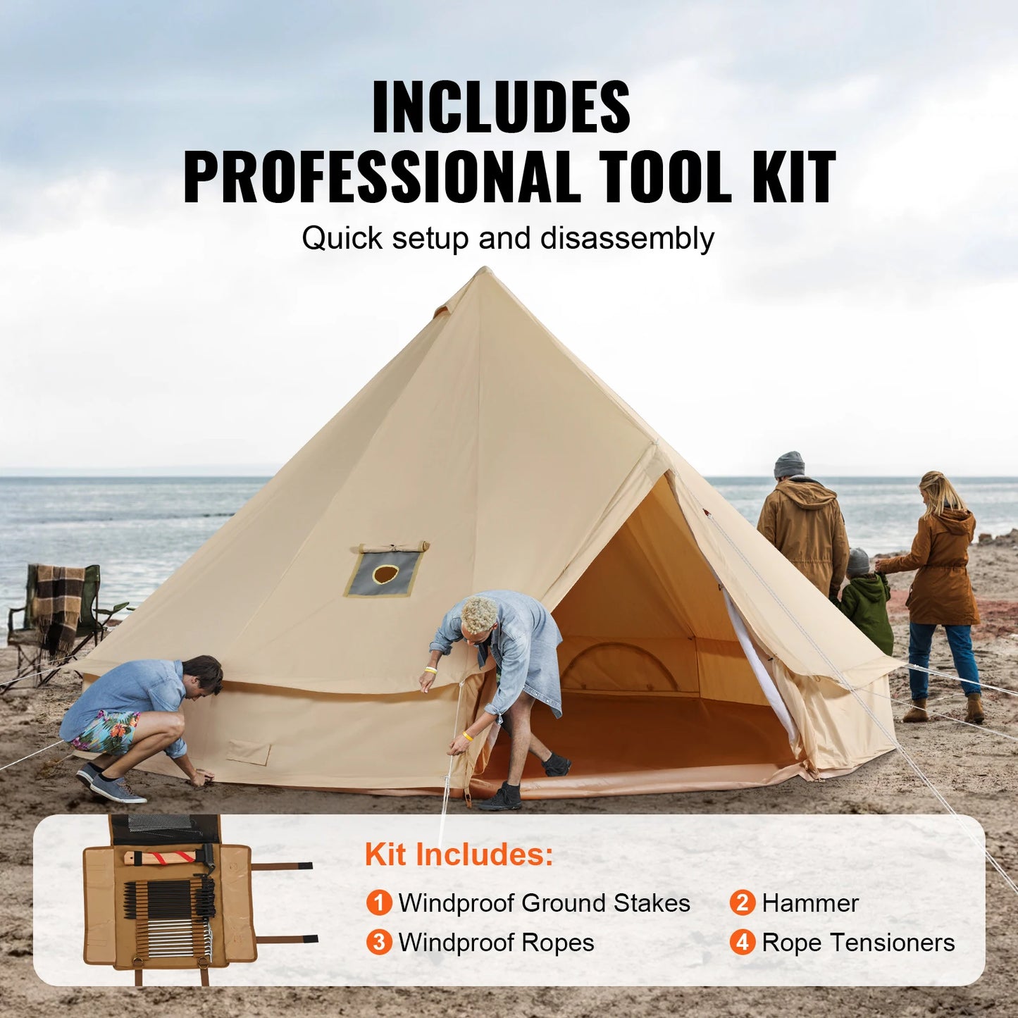 SucceBuy Canvas Bell Tent For Camping With Stove Breathable Shelter