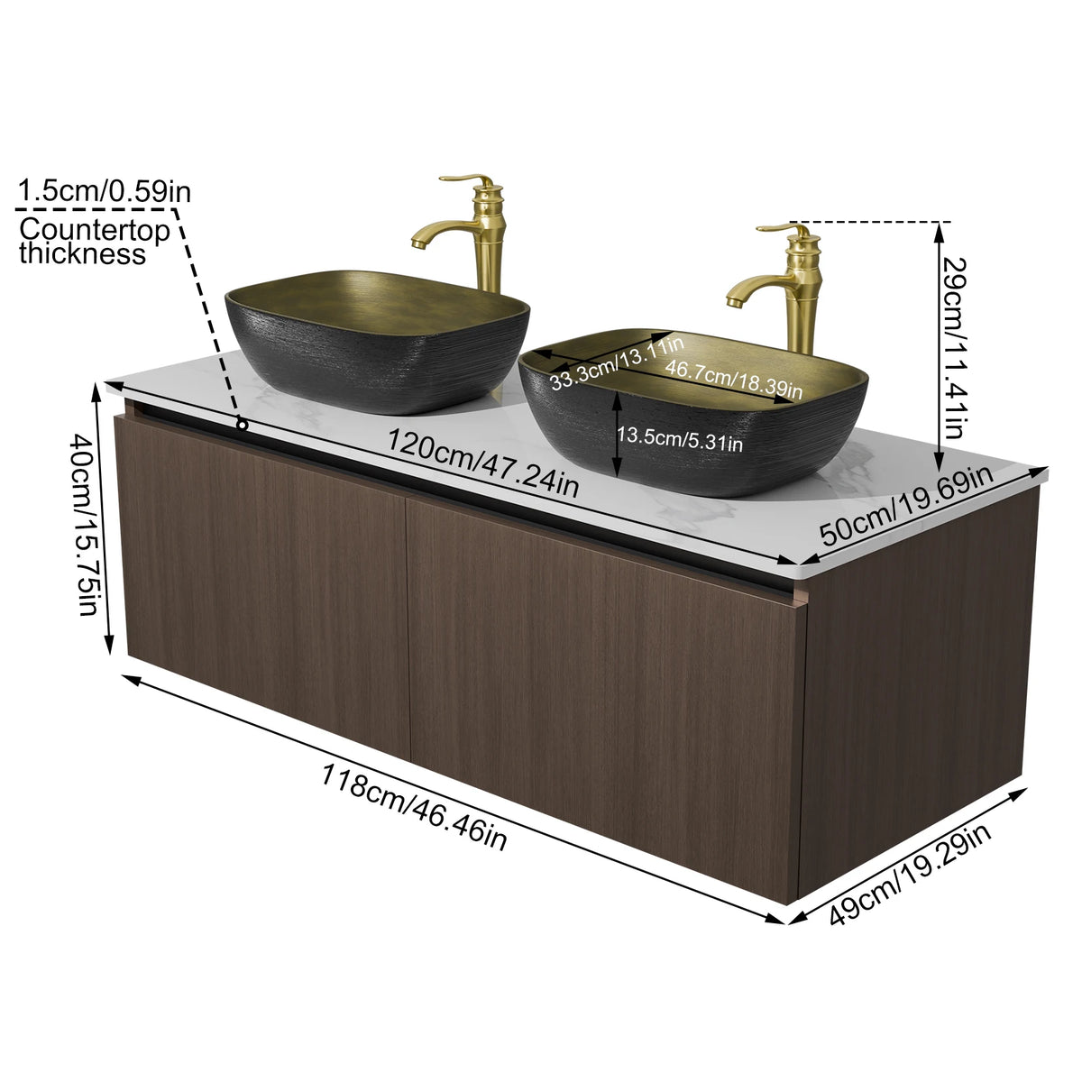 Modern Floating Wall Mounted Bathroom Vanity With Ceramic Sink