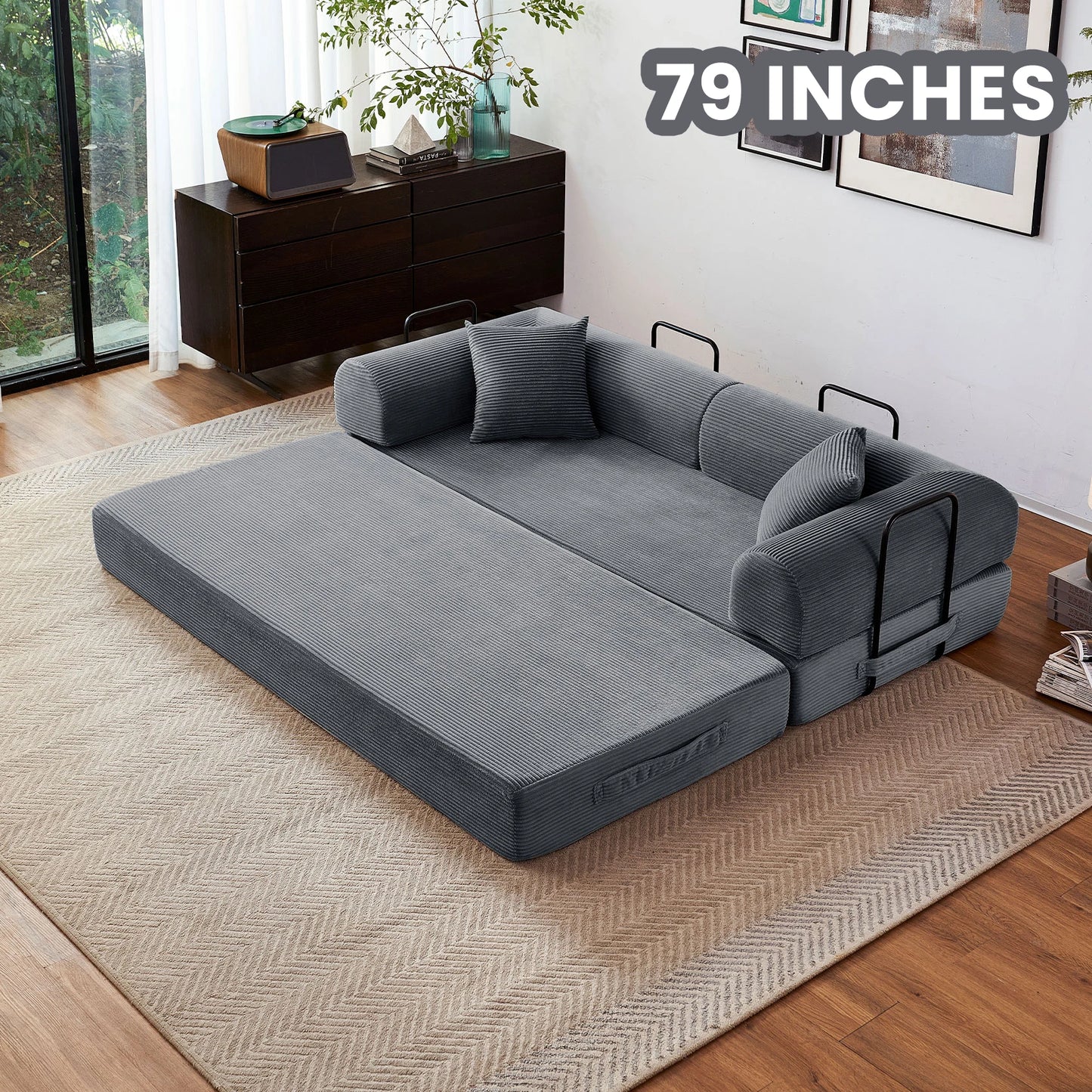 Modern Style I-Shaped Corduroy Futon Sleeper Sofa