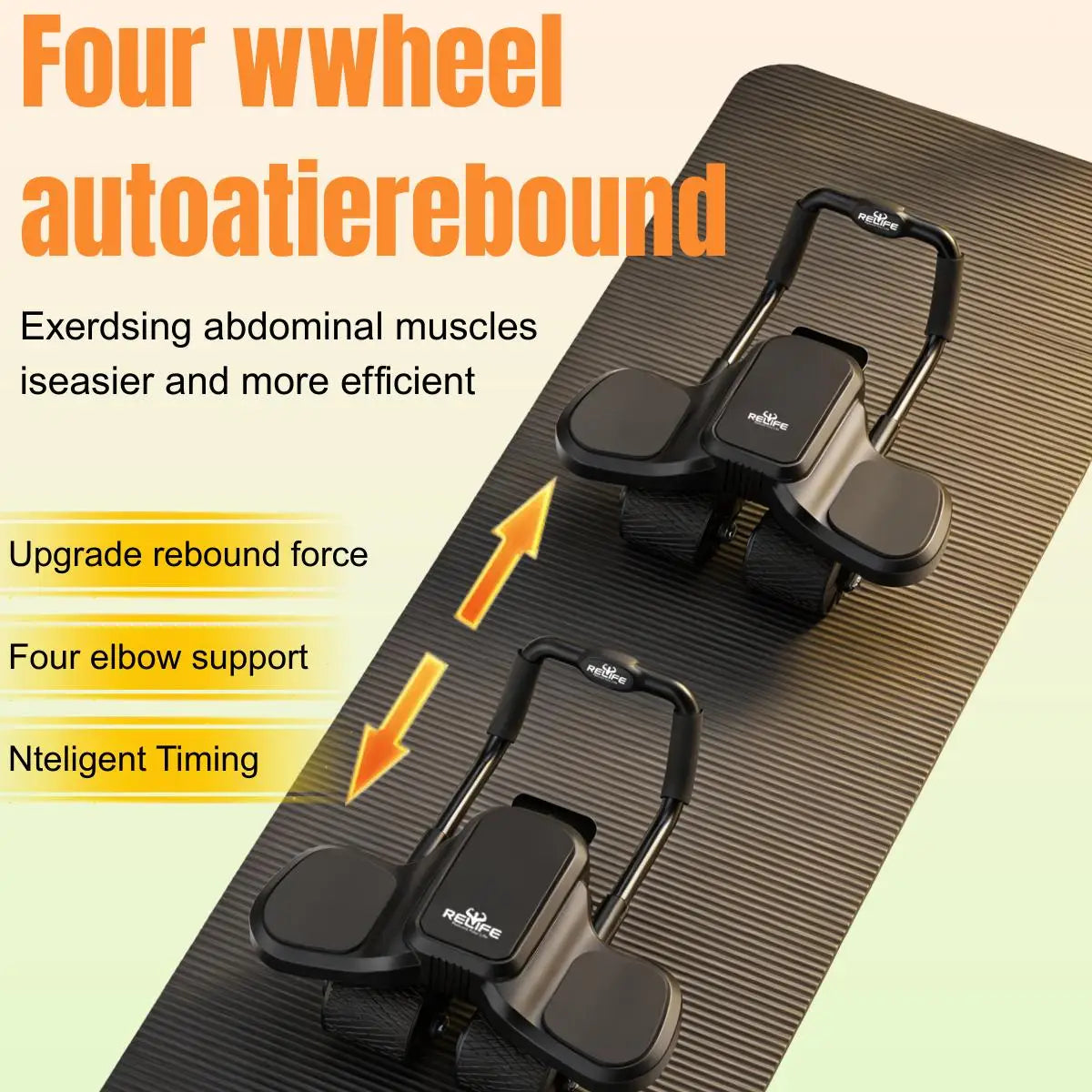 2 In 1 Ab Wheel Roller With Elbow Support And Knee Mat Automatic Rebound