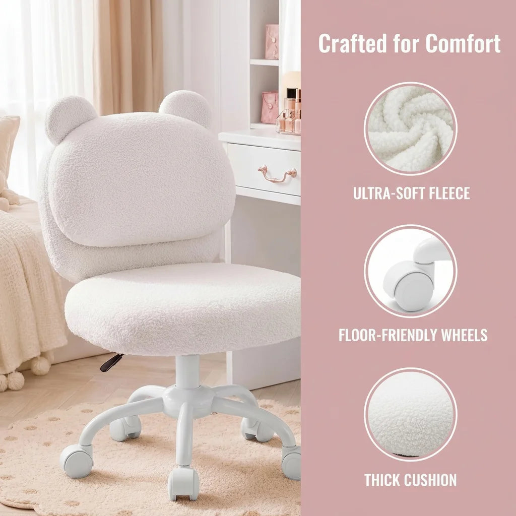 K Kyspho Vanity Desk Chair With Fleece Bear Backrest Wheels