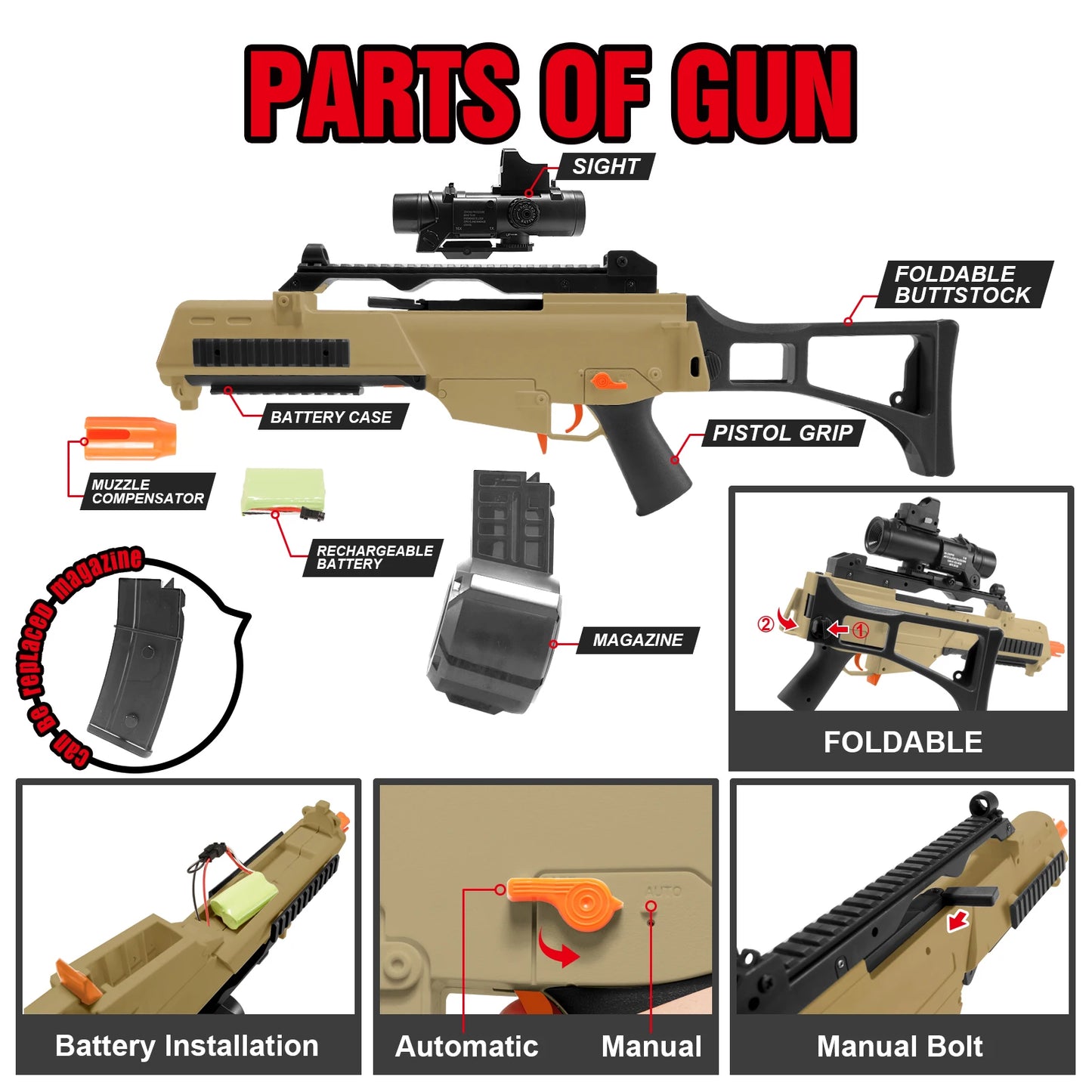 EY G36C Electric Gel Ball Blaster Dual Mode Toy Rifle