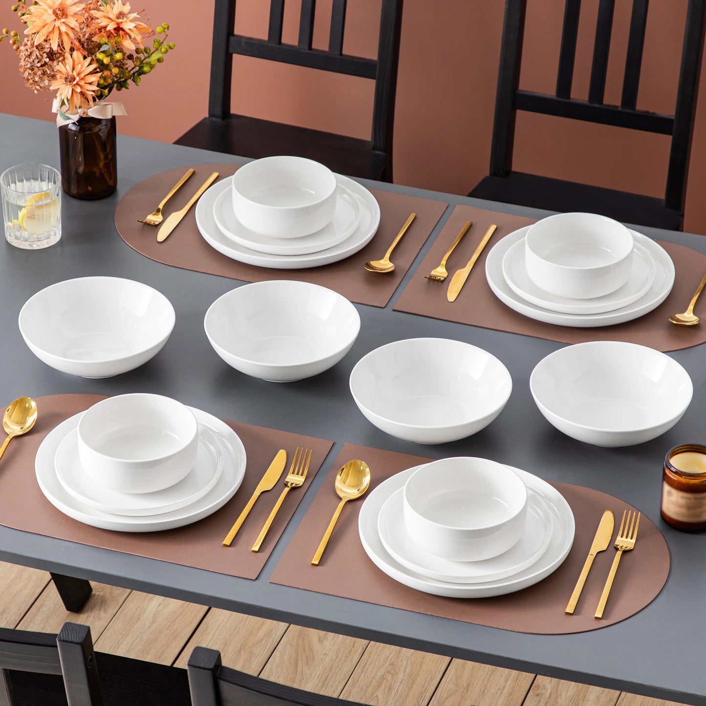 MALACASA Porcelain Dinnerware Set Curved Edge For Home And Restaurant