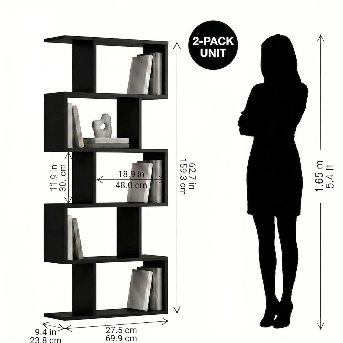 Freestanding Five Tier Geometric Bookshelf And Room Divider