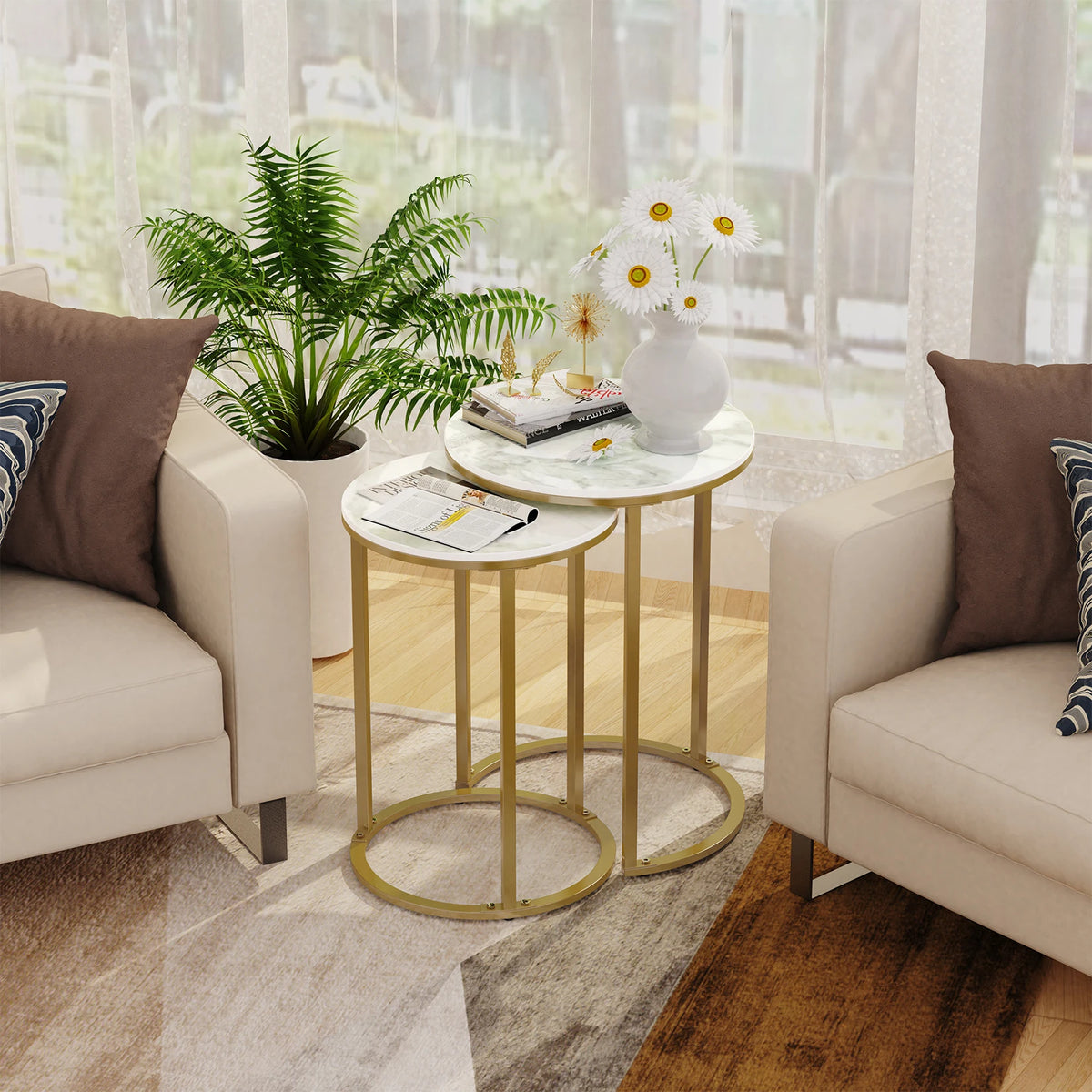 Wisfor Set Of 2 Round Sintered Stone Nesting Tables