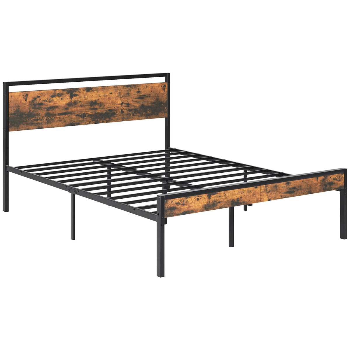 JHK Metal Bed Frame With Wood Headboard Heavy Duty Platform