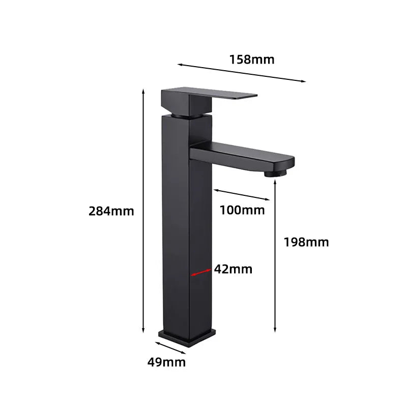 304 Stainless Steel Square Basin Faucet Hot Cold Deck Mounted