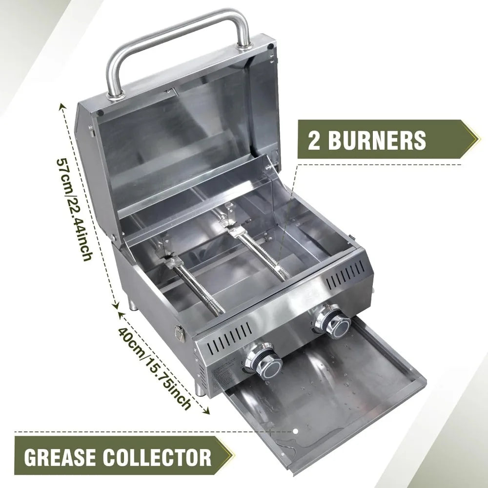 Outdoor Grill Table With Built In 2 Burner Propane Grill