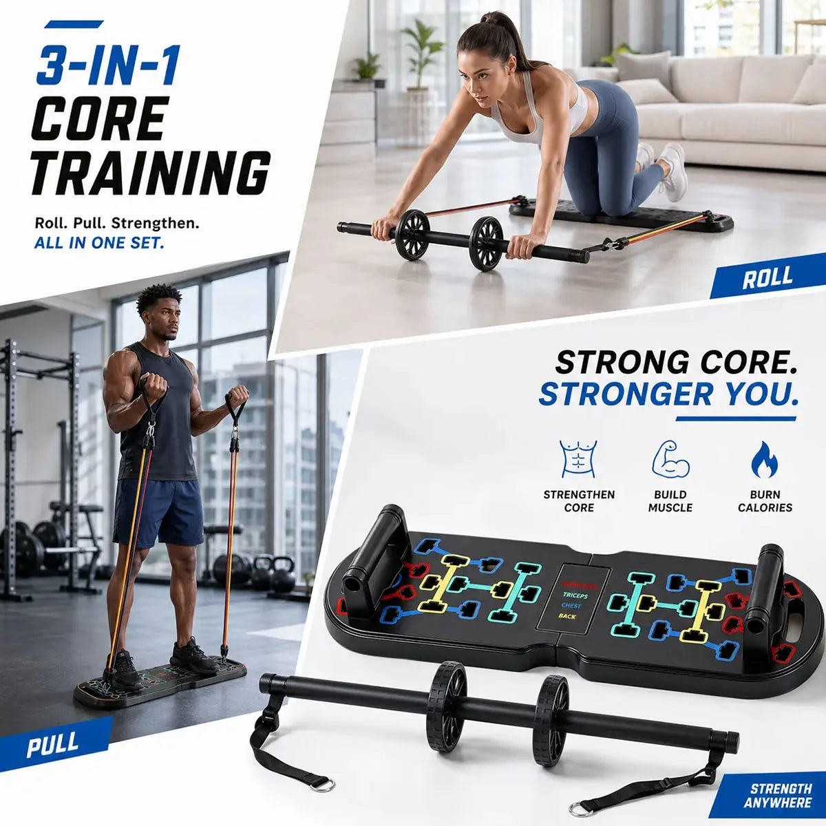 20In1 Foldable Push-Up Board With Resistance Bands Pilates Bar Trainer