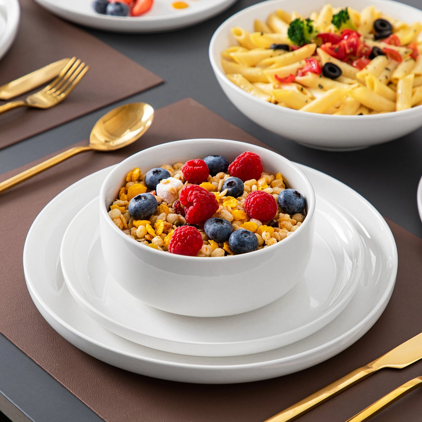 MALACASA Porcelain Dinnerware Set Curved Edge For Home And Restaurant