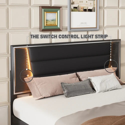 Queen Bed Upholstered 3 Piece Bedroom Set LED Lights Nightstands