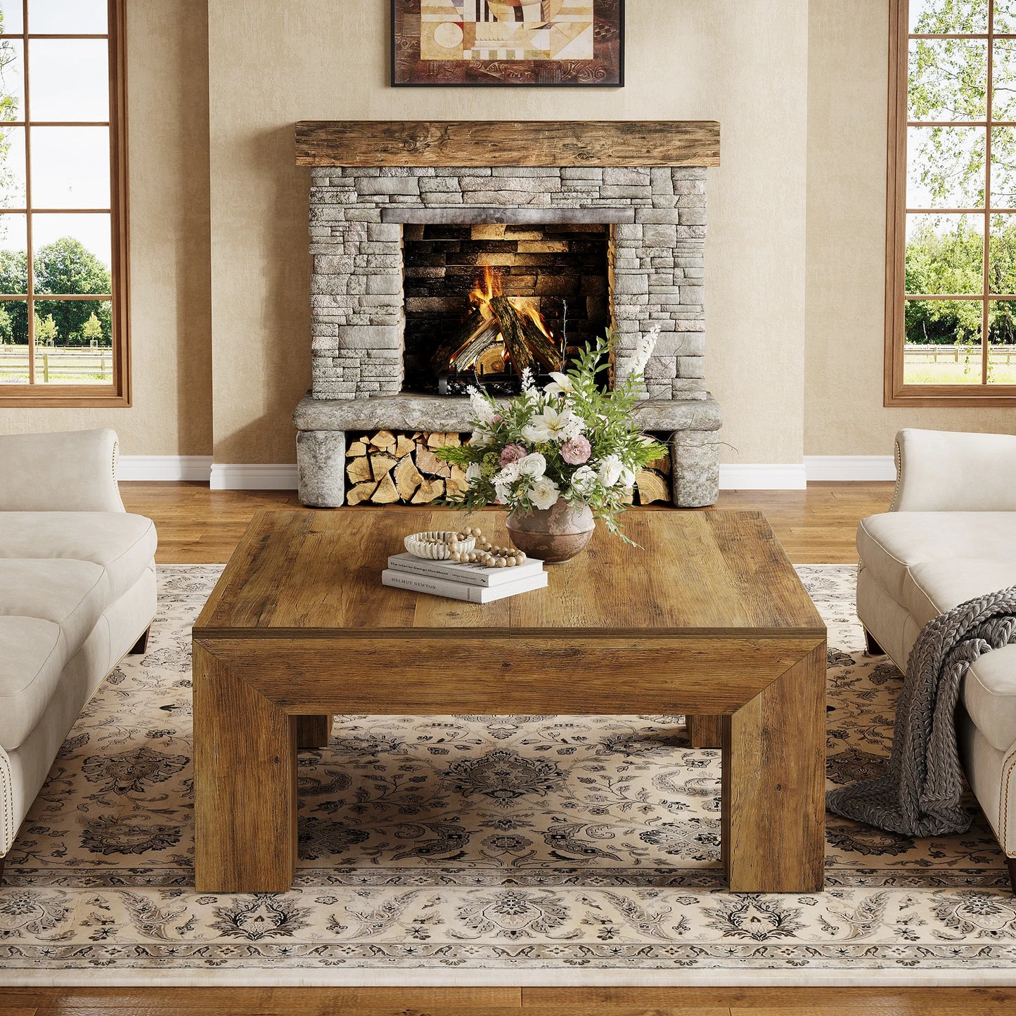 Tribesigns Farmhouse MDF Coffee Table For Living Room With Legs