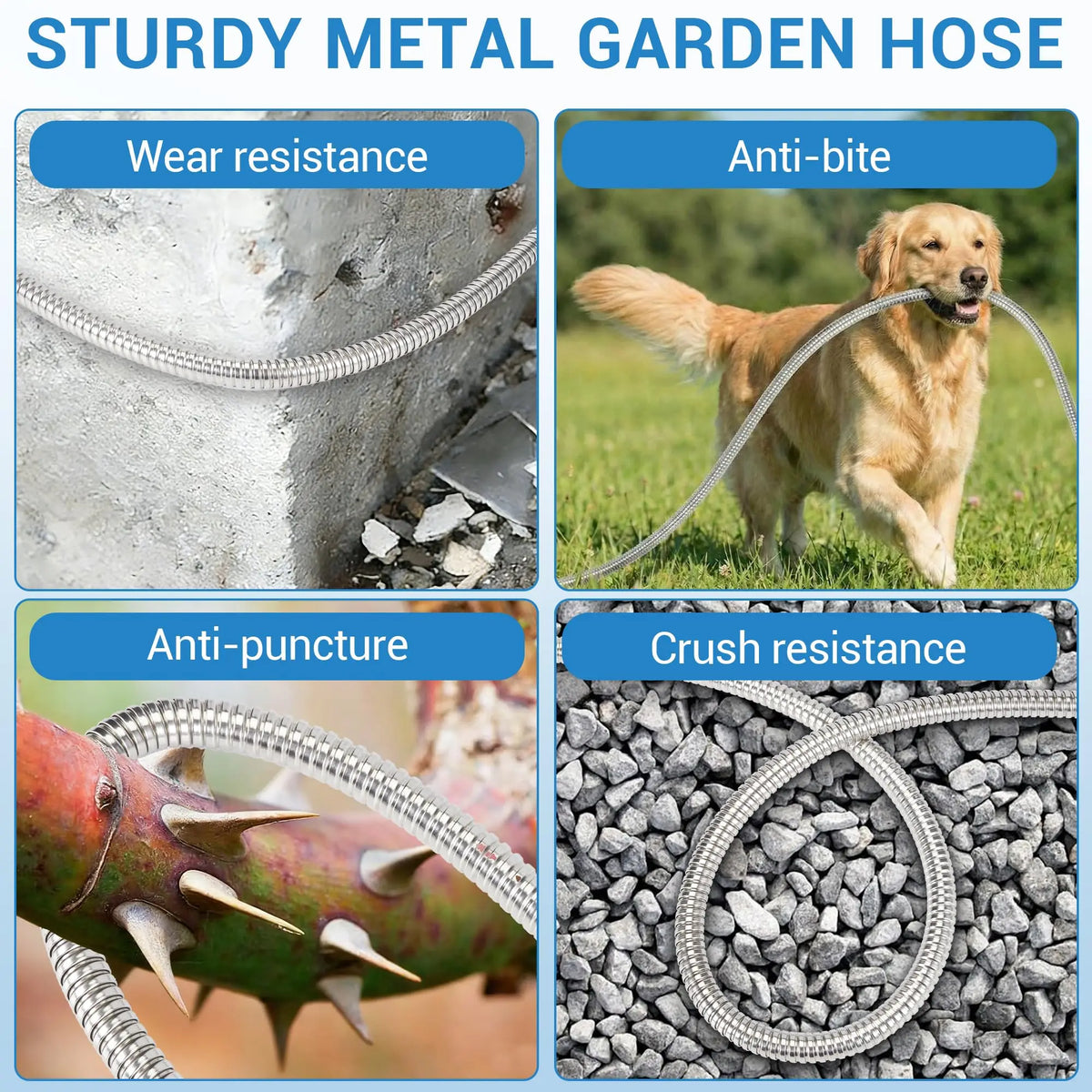 HiMISS Stainless Steel Garden Hose With Brass Connectors and Nozzle