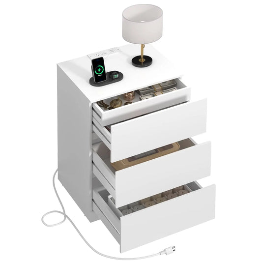 Modern Nightstand With Four Drawers Hidden Drawer And Charging Station