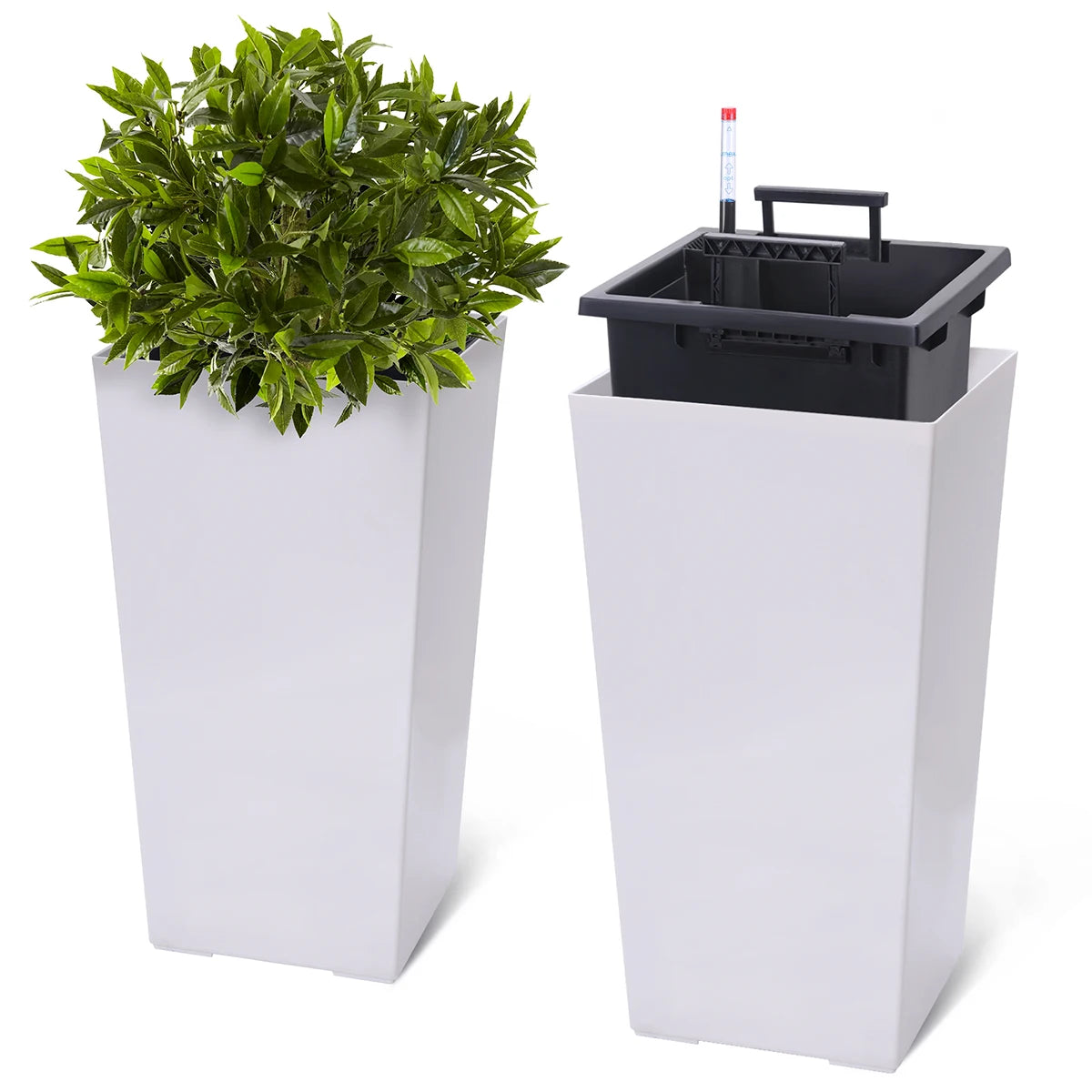 Twister Rectangular Planters With Drainage And Water Level Monitor
