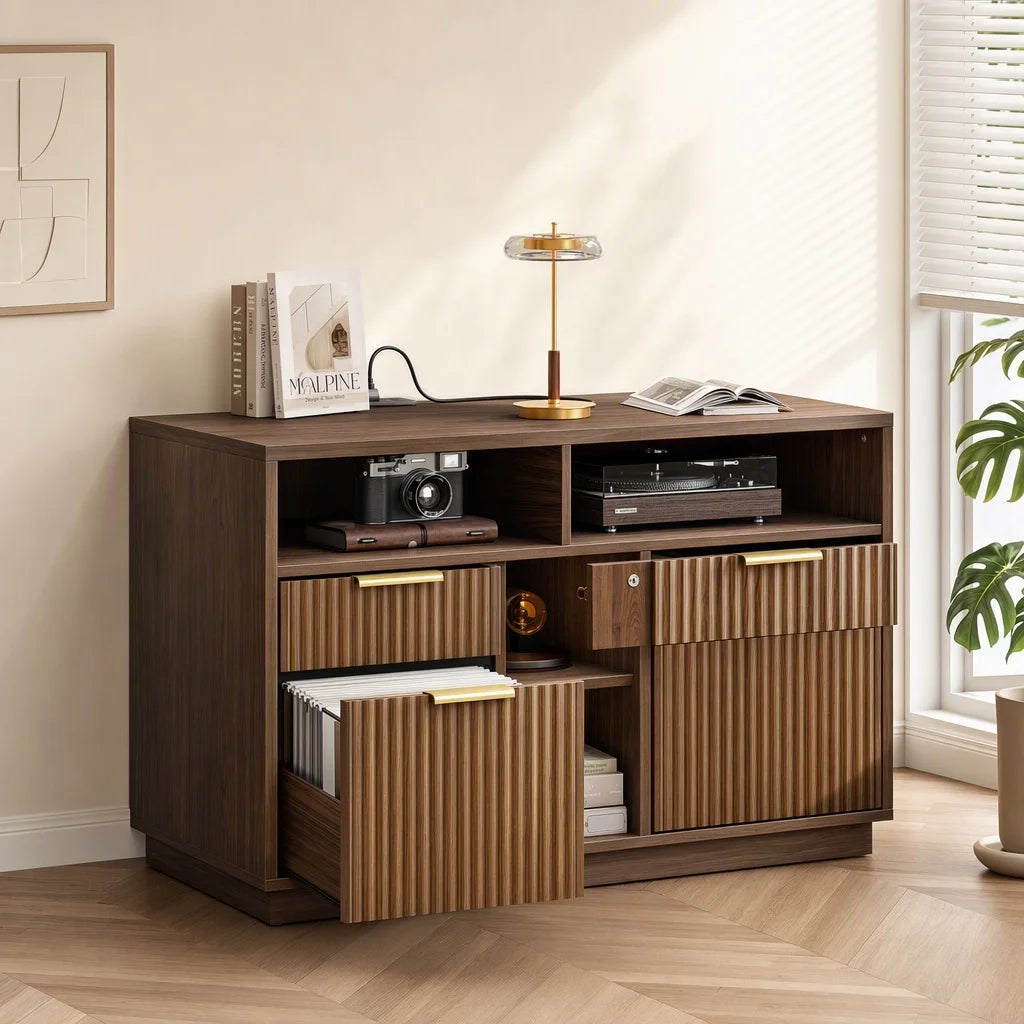 K Kyspho Wooden File Cabinet With Lock And Charging Station
