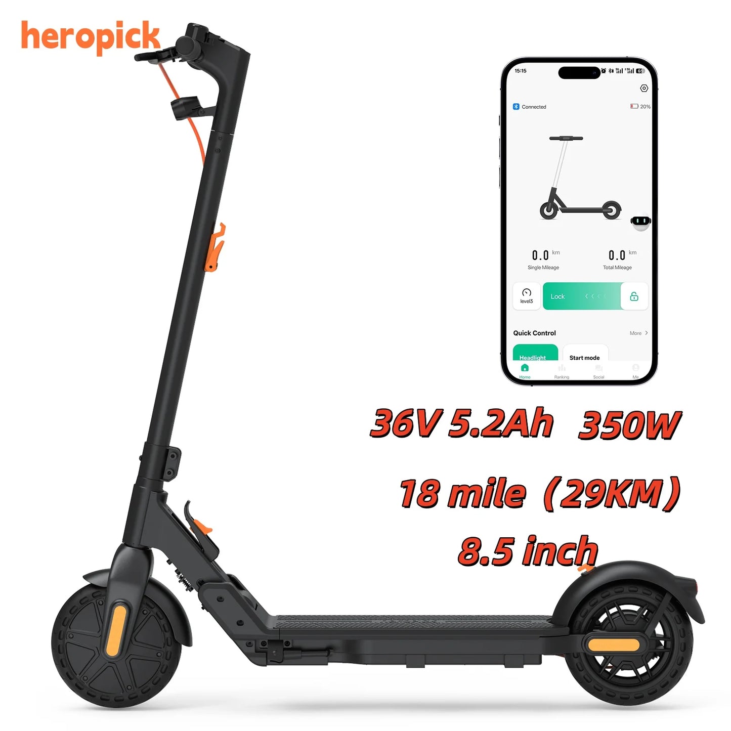 HeroPick C8 Adult Electric Scooter 350W 19 Mph Foldable