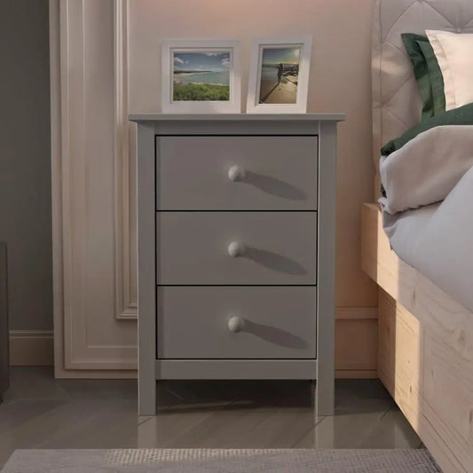 Tall Solid Pine Wood Nightstand With Three Drawers And Modern Design