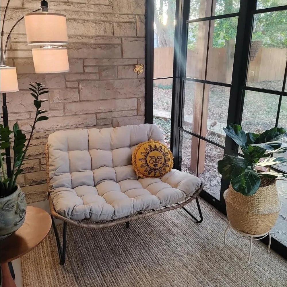 Frame All Weather Rattan Loveseat With Cushion For Outdoor Patio