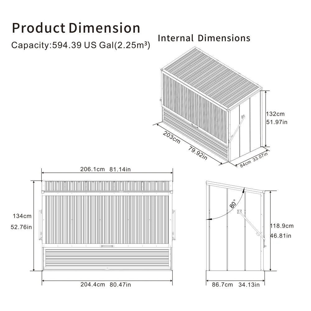 Outdoor Galvanized Steel Storage Shed With Foldable Front Door