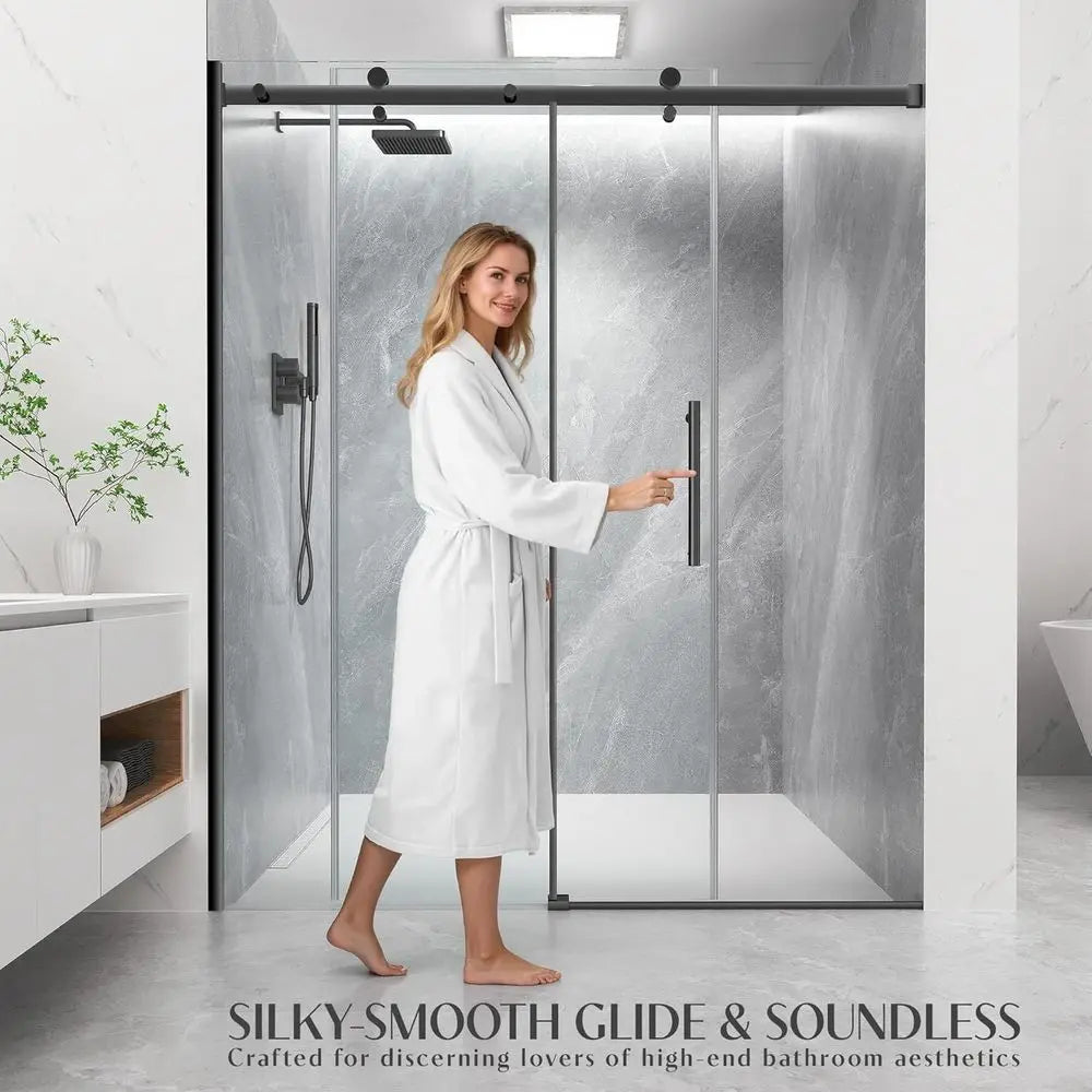 Reversible Single Panel Sliding Shower Door With Tempered Glass