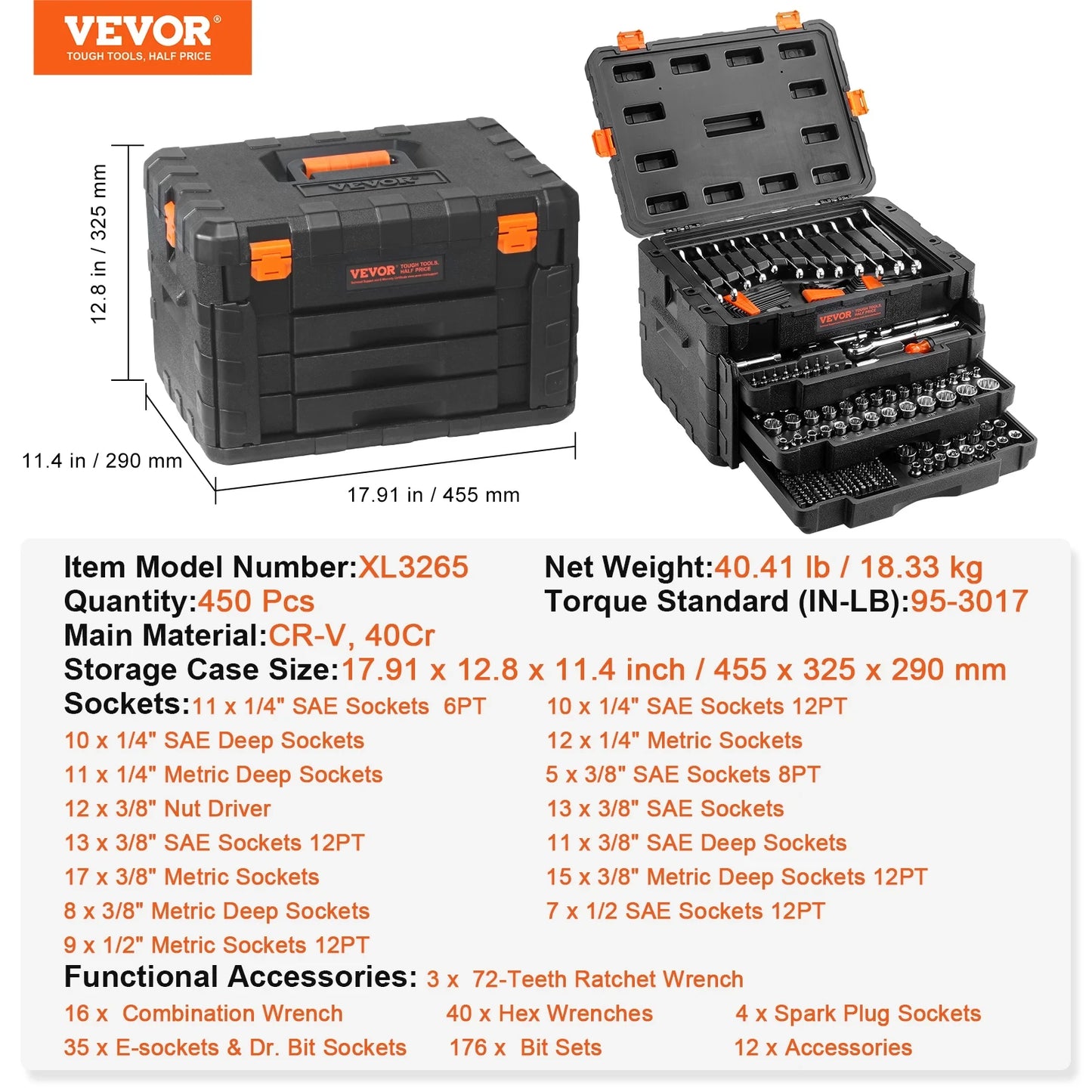SucceBuy Mechanics Tool And Socket Set 450 Pcs SAE Metric