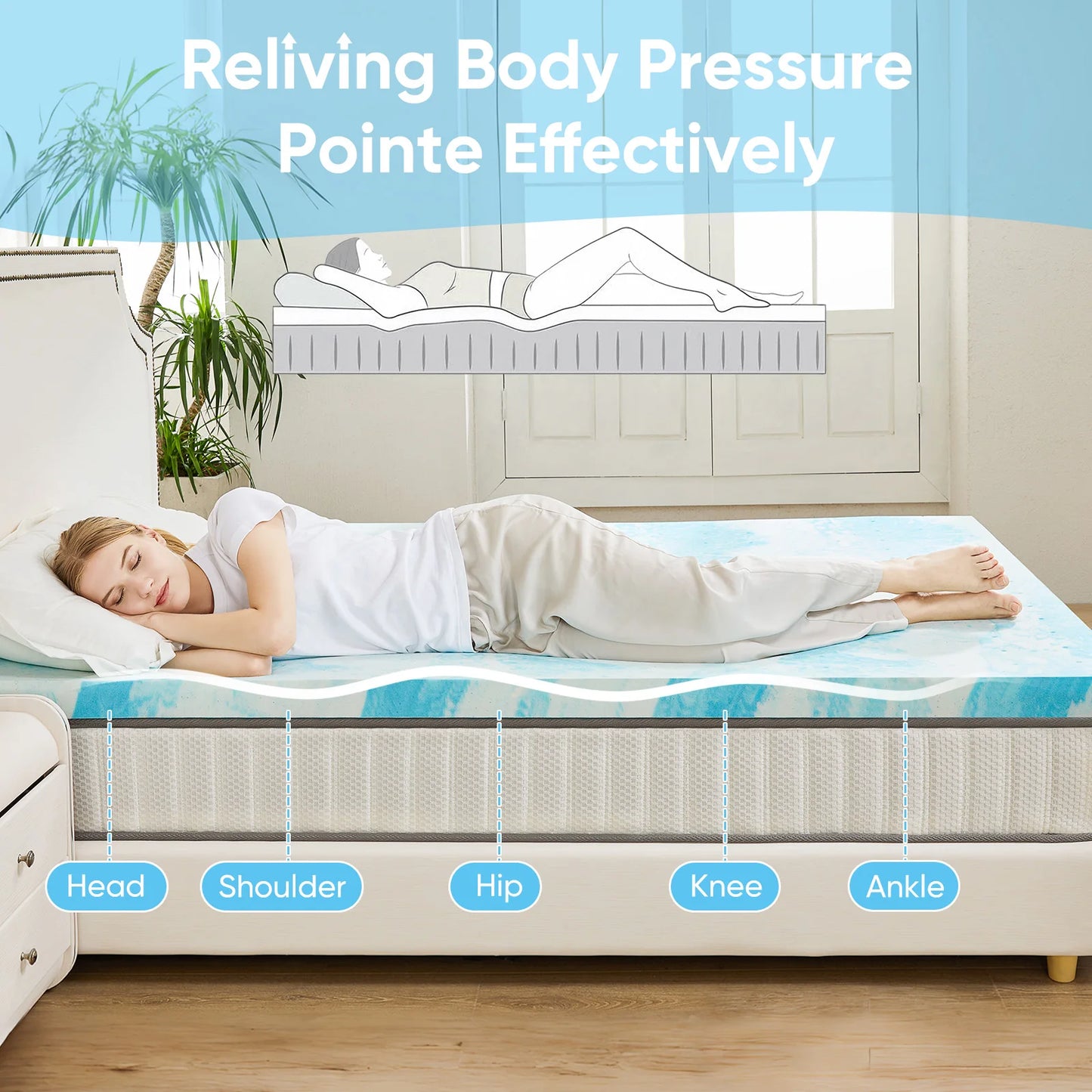 JHK Gel Memory Foam Mattress Topper Soft Breathable Cooling
