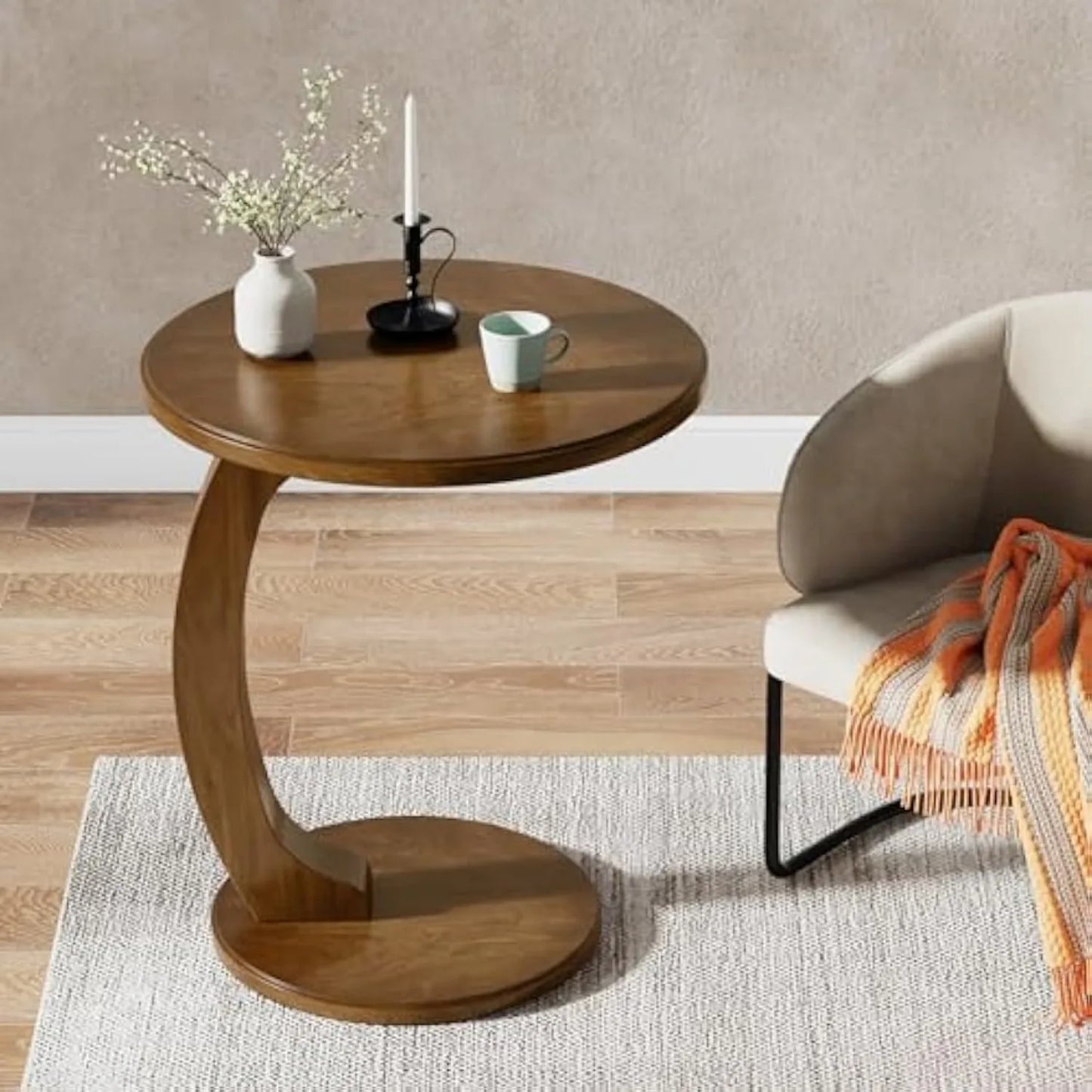 Little Tree Round End Table C-Shaped Mid-Century Boho