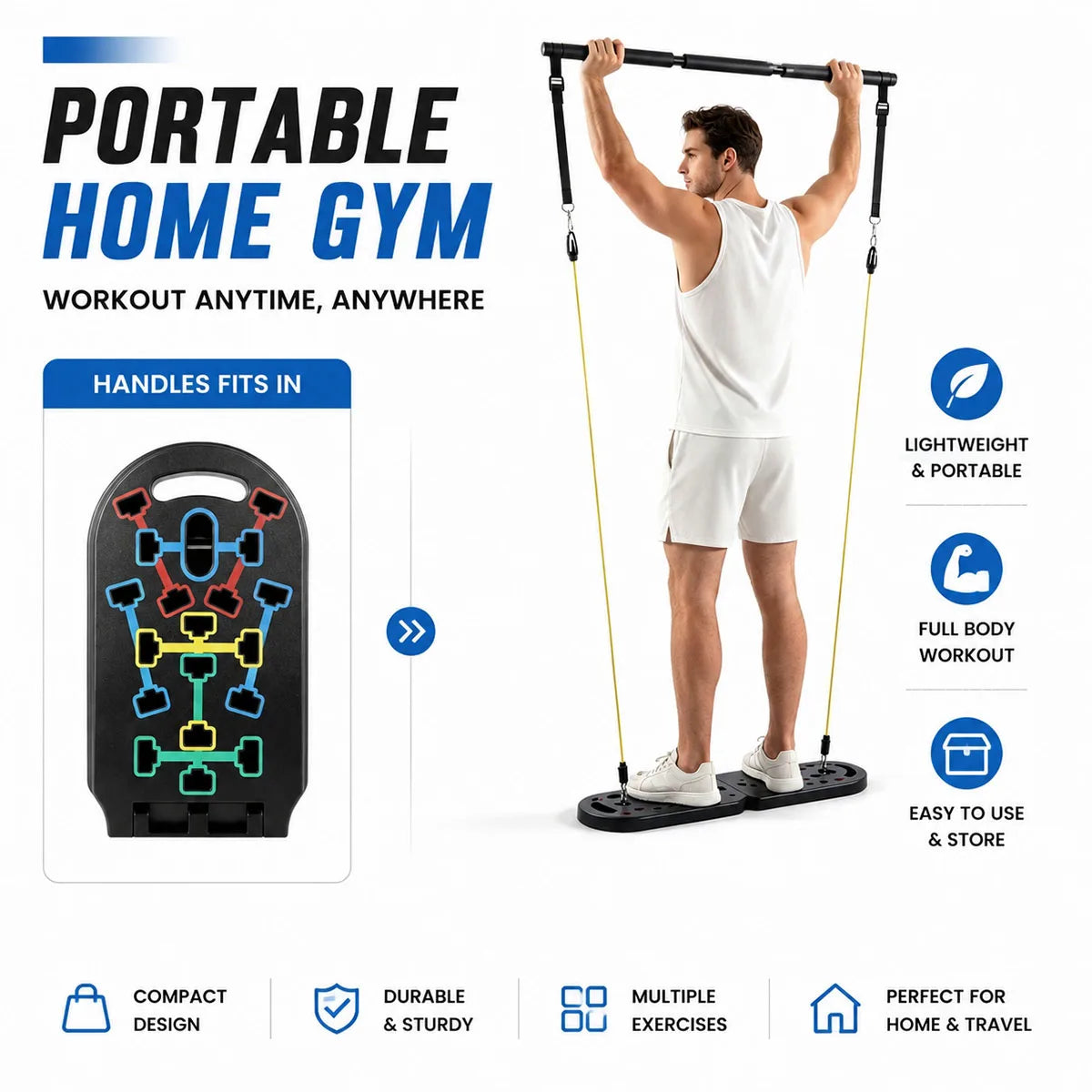 20In1 Foldable Push-Up Board With Resistance Bands Pilates Bar Trainer