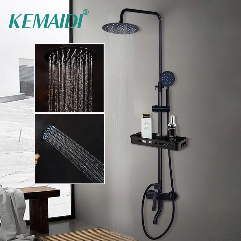 SINLAKU Bathroom Rainfall Shower Mixer Set With Storage Shelf