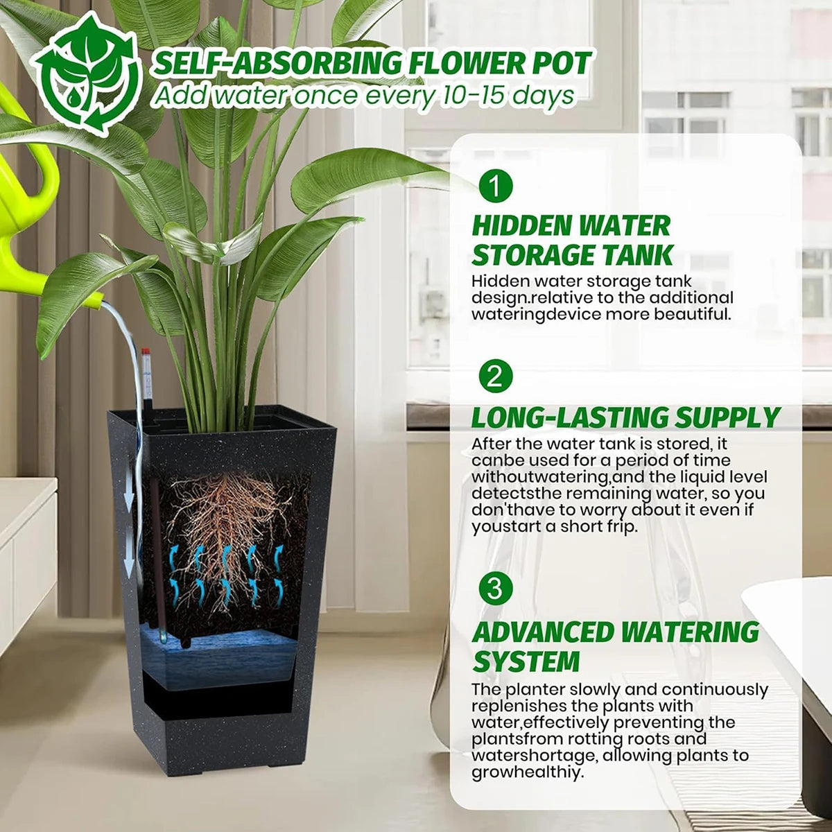 Twister Rectangular Planters With Drainage And Water Level Monitor