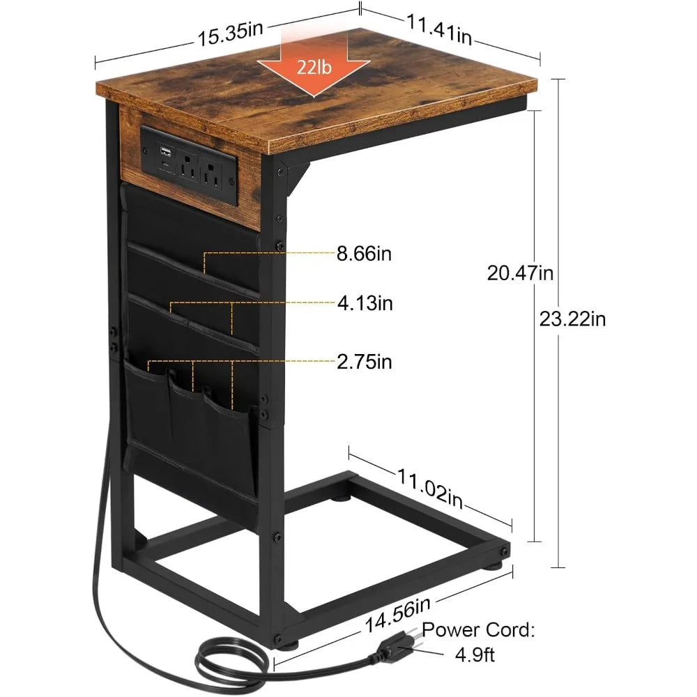 XIUWO C Shaped End Table With USB Charging Station Set