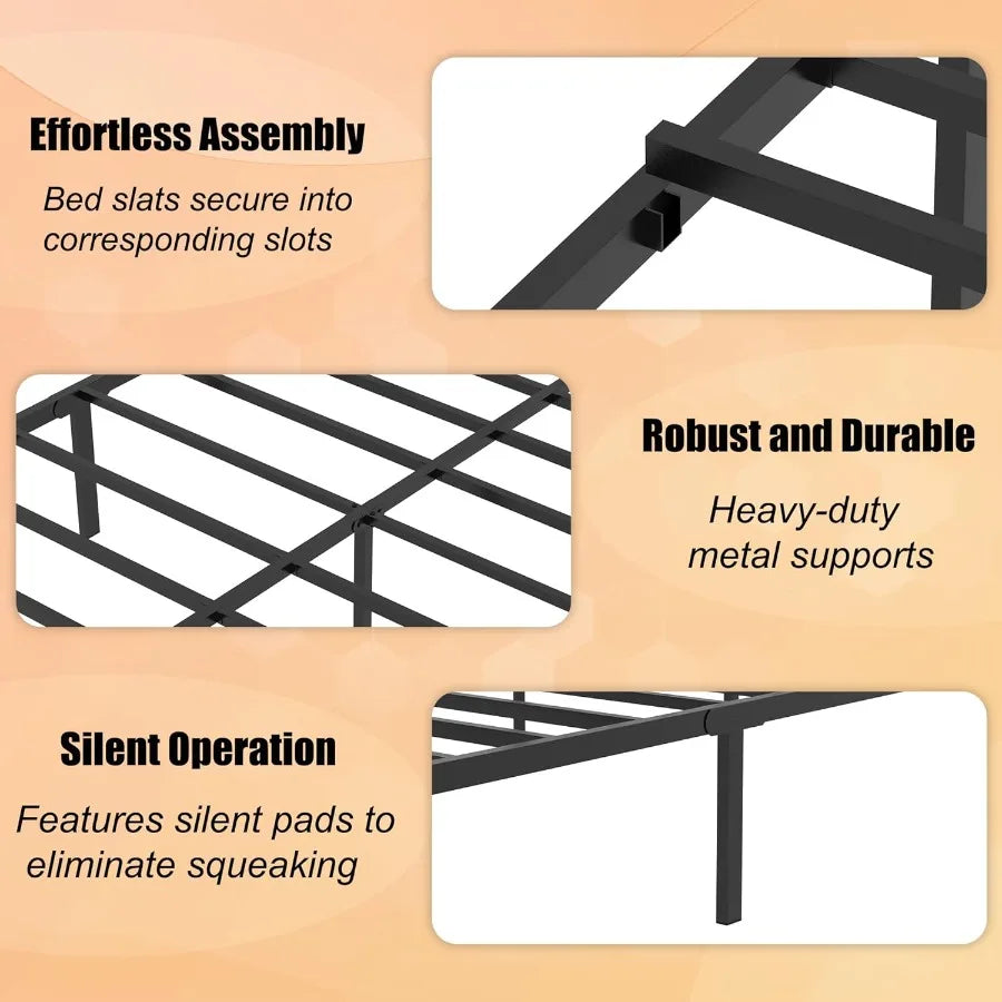 XIUWO Metal Platform Bed Frame Victorian Iron With Underbed Storage