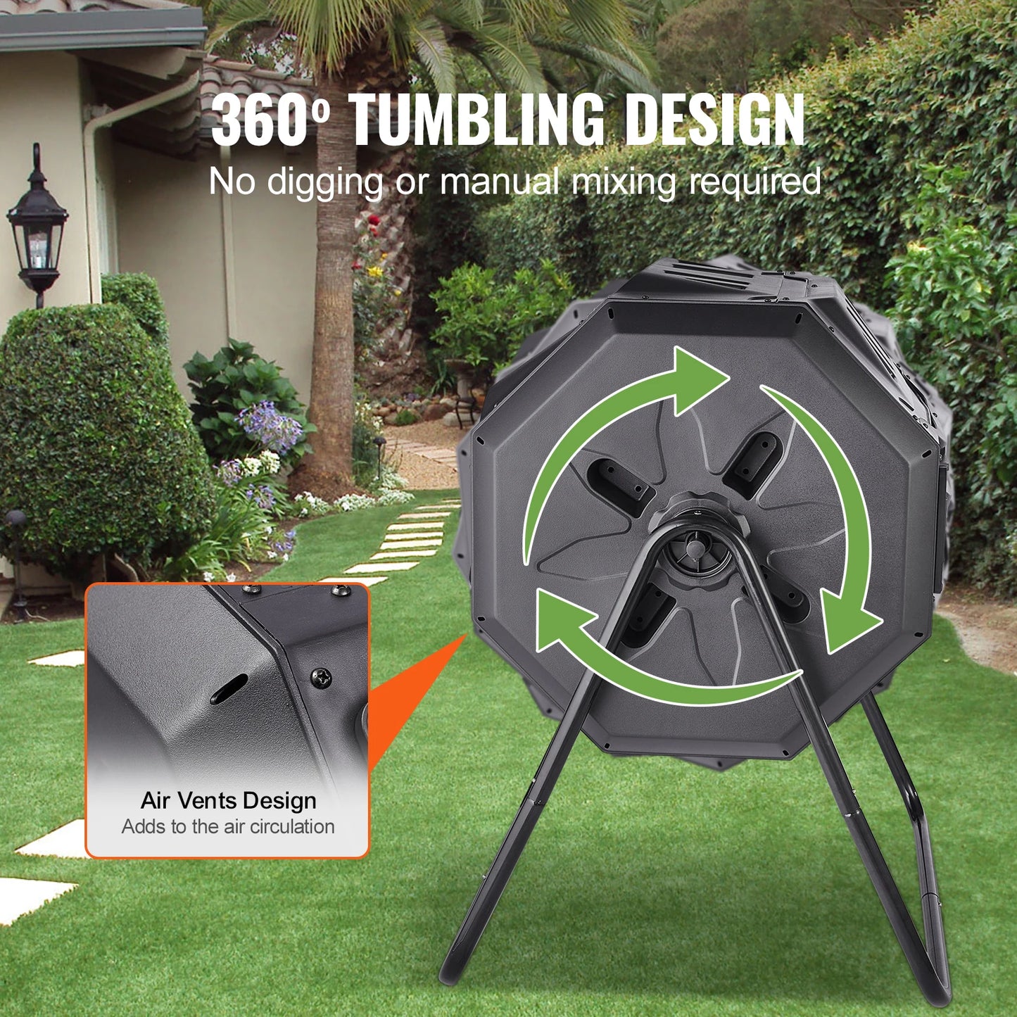 SucceBuy Dual Chamber Compost Tumbler Bin BPA Free