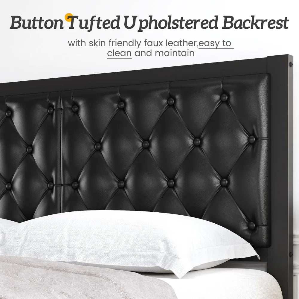 Queen Bed Frame With Upholstered Headboard And Slats