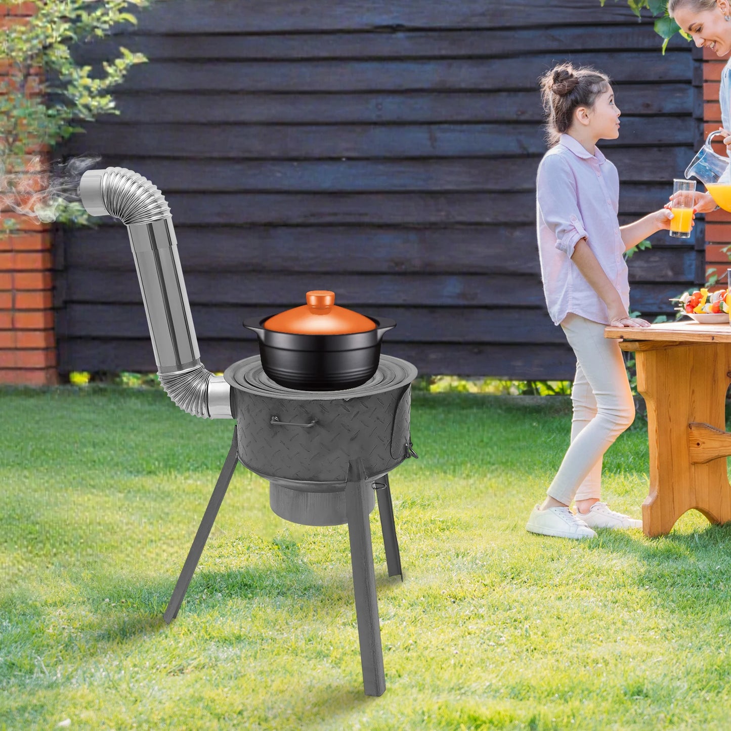 Bymaocar Wood Burning Outdoor Camp Stove With Three Burner Rings