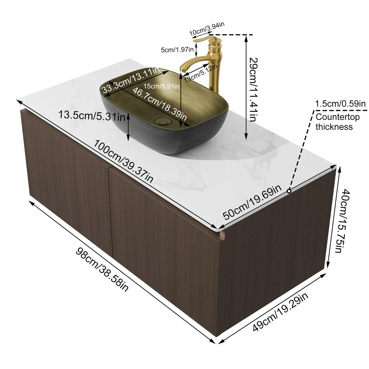 Modern Floating Wall Mounted Bathroom Vanity With Ceramic Sink