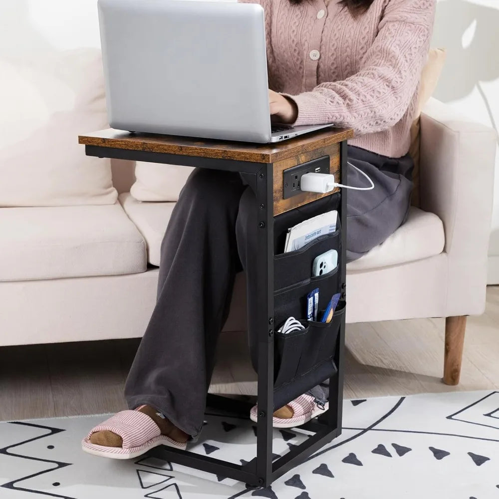 XIUWO C Shaped End Table With USB Charging Station Set